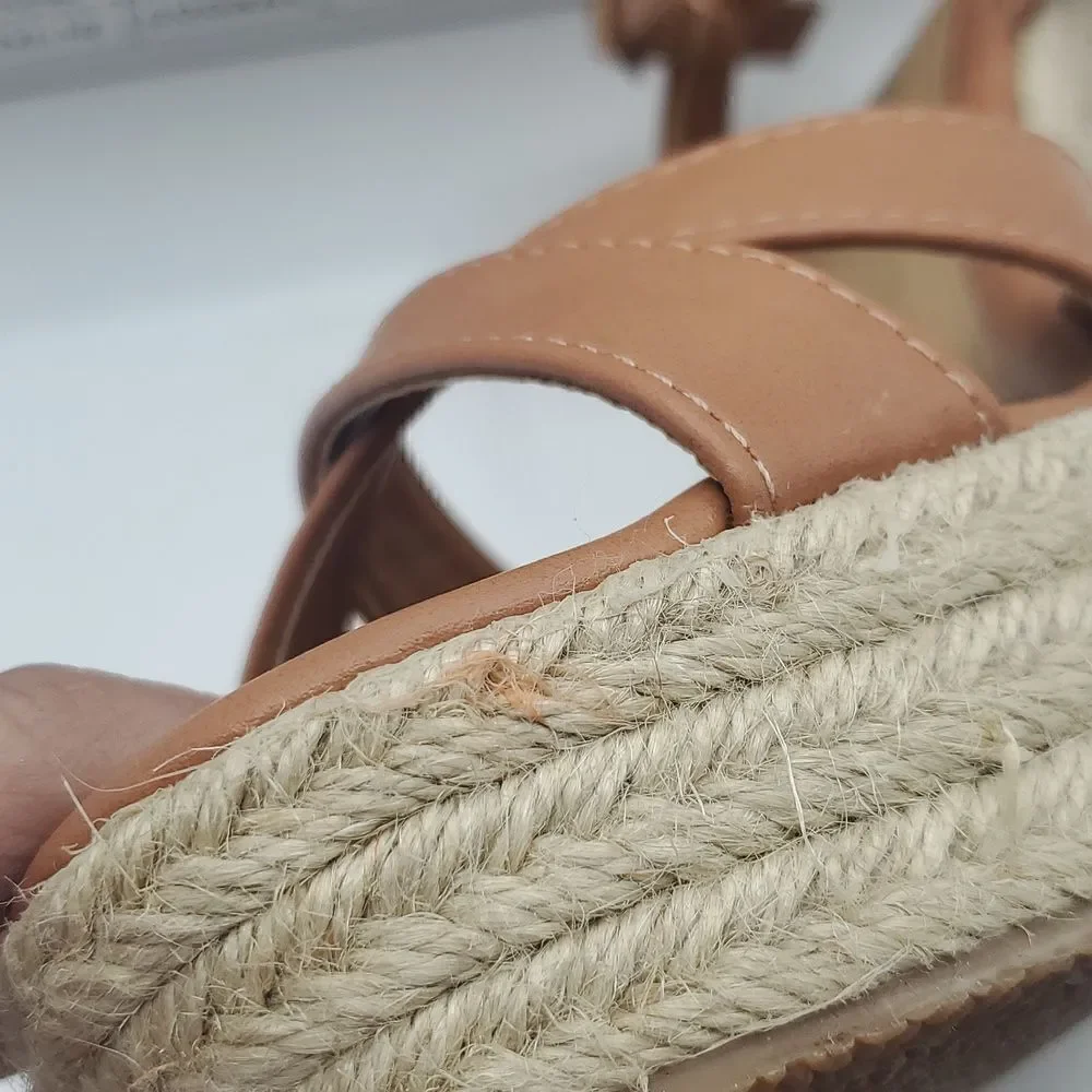 Weeboo Tan Mid High Heel Wedge Strappy Buckle Espadrille Sandals Size 7.5